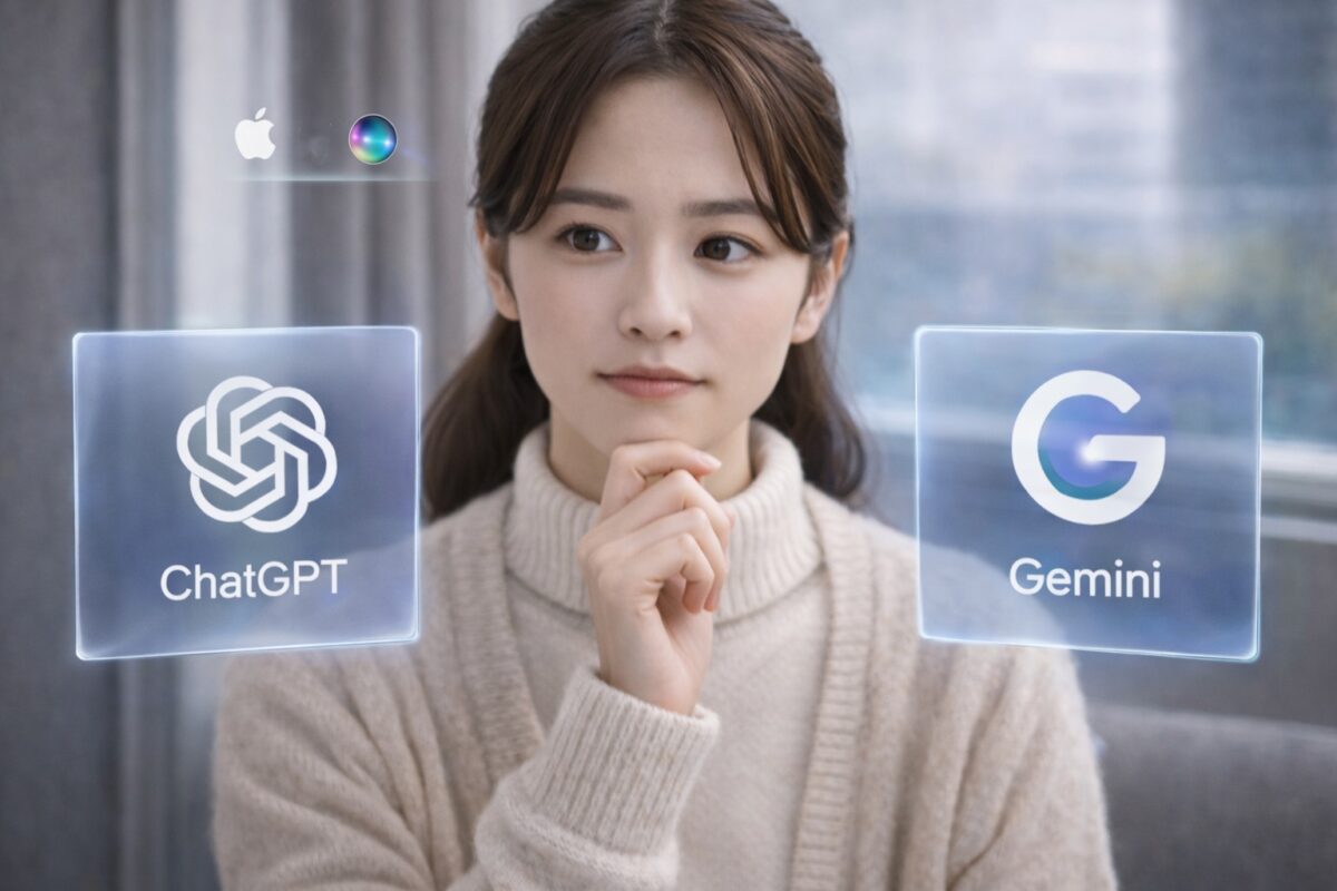 ChatGPTとGemini、どちらに課金するか迷っている女性。