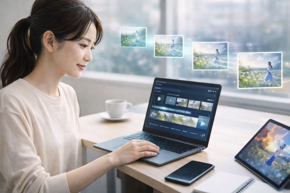 DomoAIで画像から動画を生成している女性