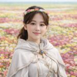 綺麗な「花畑を出す魔法」を唱えて花畑を出した女性