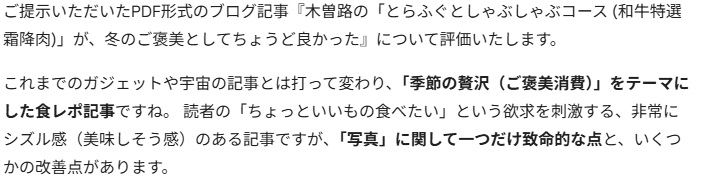 Geminiのチェック結果のスクリーンショット(「写真に関して致命的な点」などの指摘文)