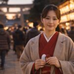 大國魂神社に夕方頃、初詣に来た女性