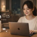 AppleのTime MachineでTime Capsuleへのバックアップに成功した女性。