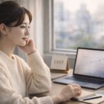 Appleの1997年からの株価推移をながめて思いにふける女性